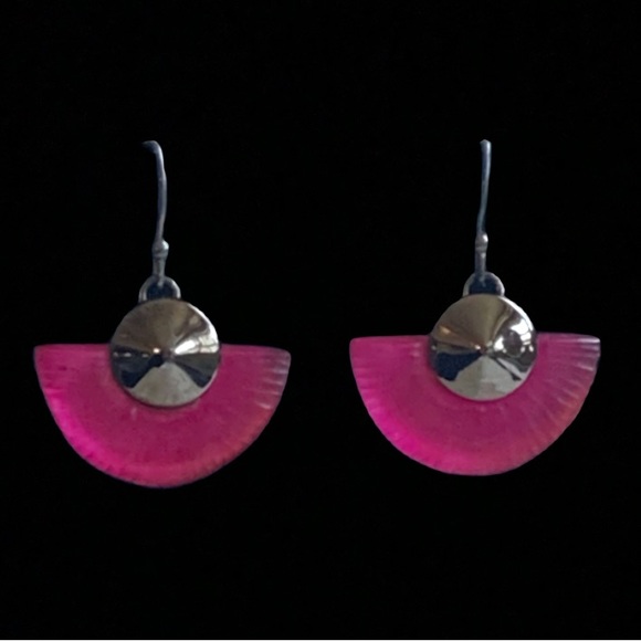 ALEXIS BITTAR • Vintage Neon Pink Lucite Hand Carved Fan Earrings - Picture 11 of 12